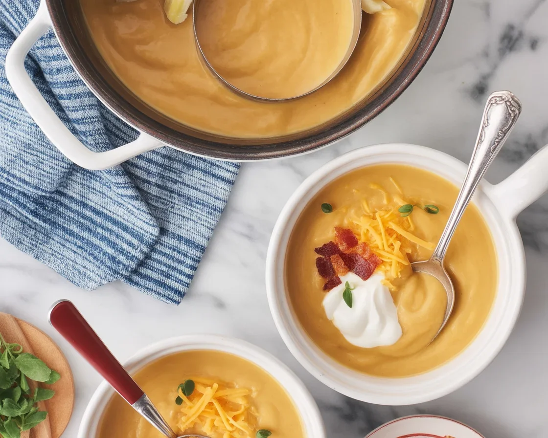 A bowl of creamy cozy soup garnished with herbs and served warm for comfort.