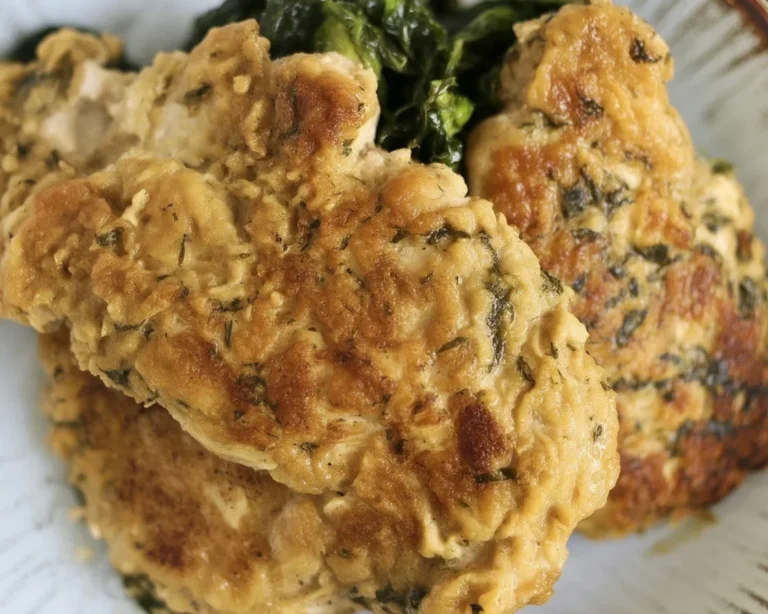 Delicious oven baked chicken cutlets with crispy crust and juicy tender meat.