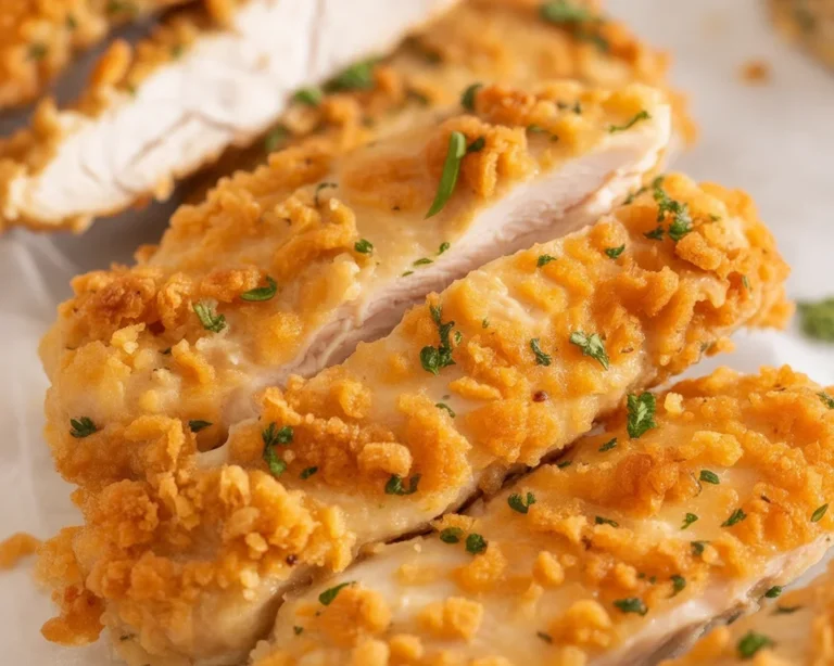 Crispy baked chicken cutlets fresh from the oven, golden and juicy inside.