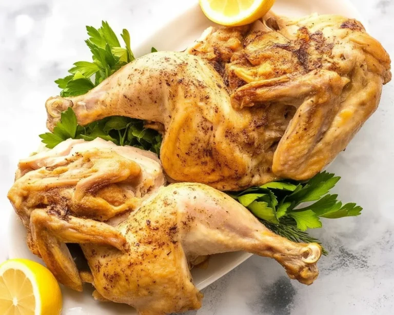 Bake half chicken recipe with crispy skin and juicy meat, seasoned to perfection.