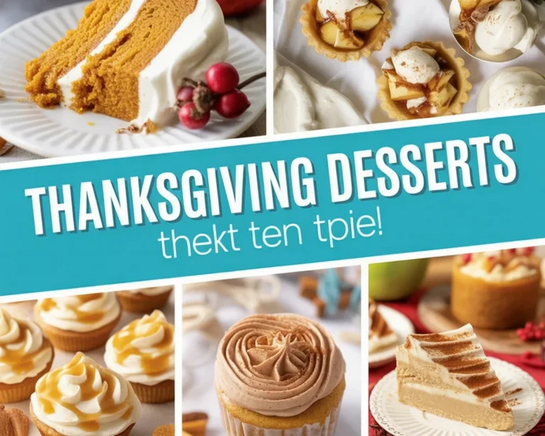 Variety of Thanksgiving desserts including pumpkin bars and cranberry cake.