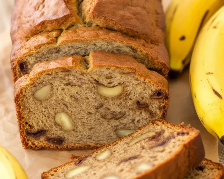 Delicious homemade banana bread with a moist texture and simple ingredients.
