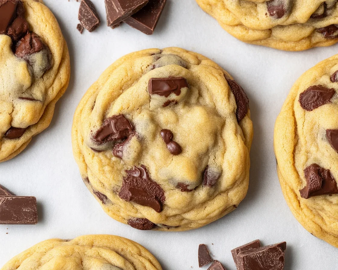 Delicious homemade chocolate chip cookies with gooey chocolate chips and a perfect texture.